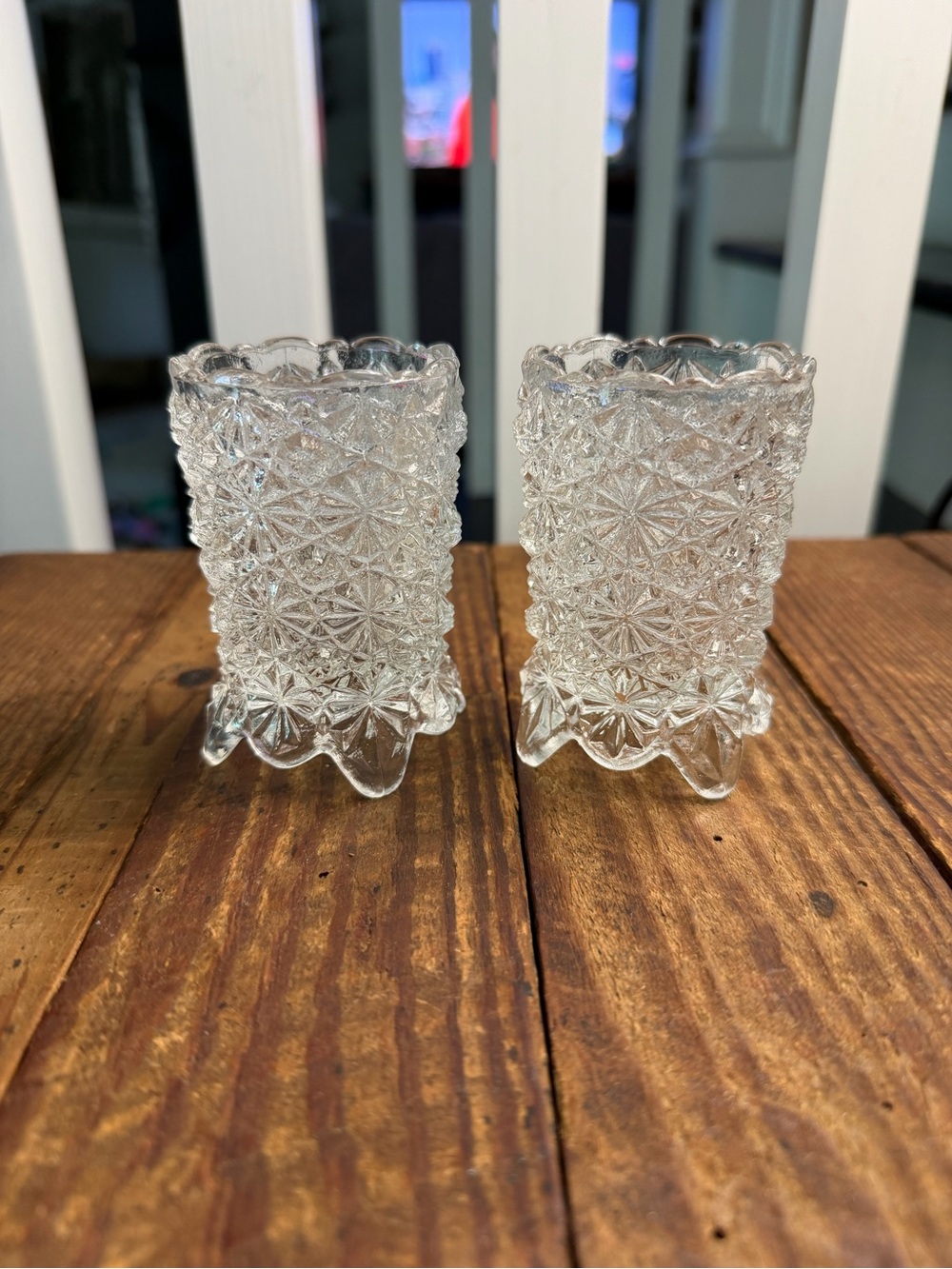 Pair of Clear Pressed Glass Peg or Tabletop Votive Cups